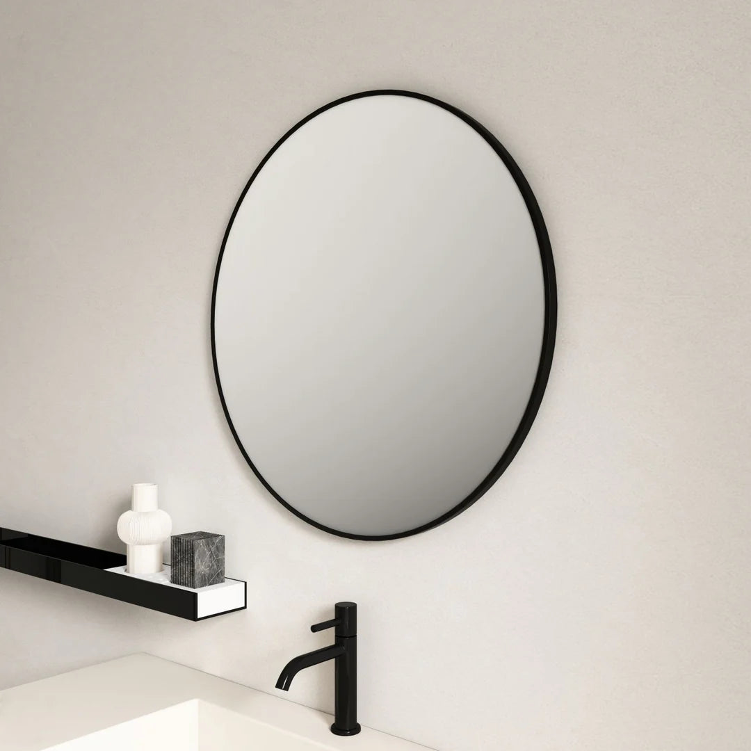 Mercio Aluminum Matt Black Framed 900mm Round Copper-free Mirror