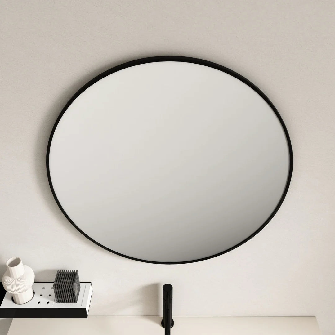 Mercio Steel Matt Black Frame 600mm Round Copper-free Mirror