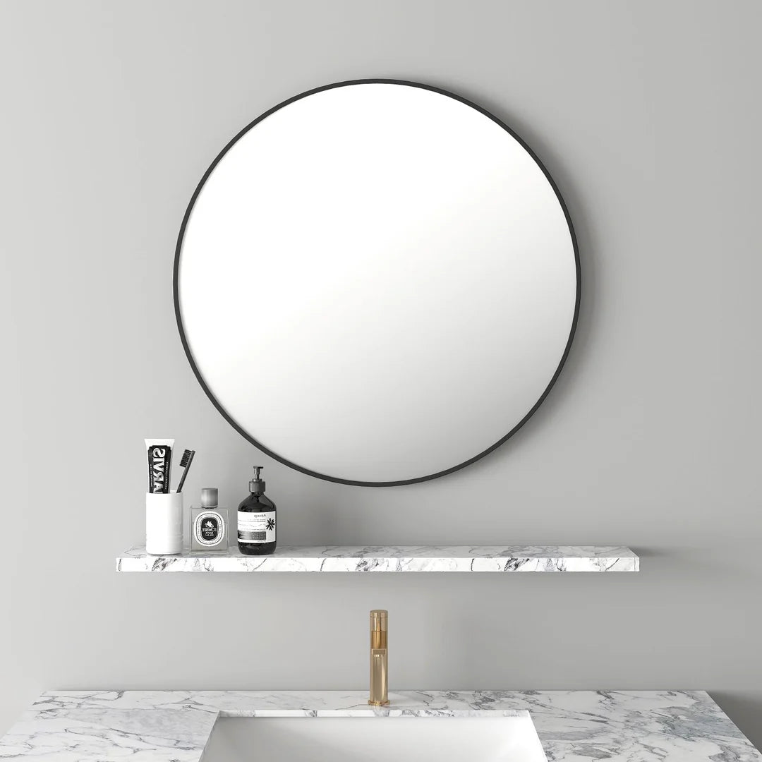 Mercio Aluminum Matt Black Framed 900mm Round Copper-free Mirror
