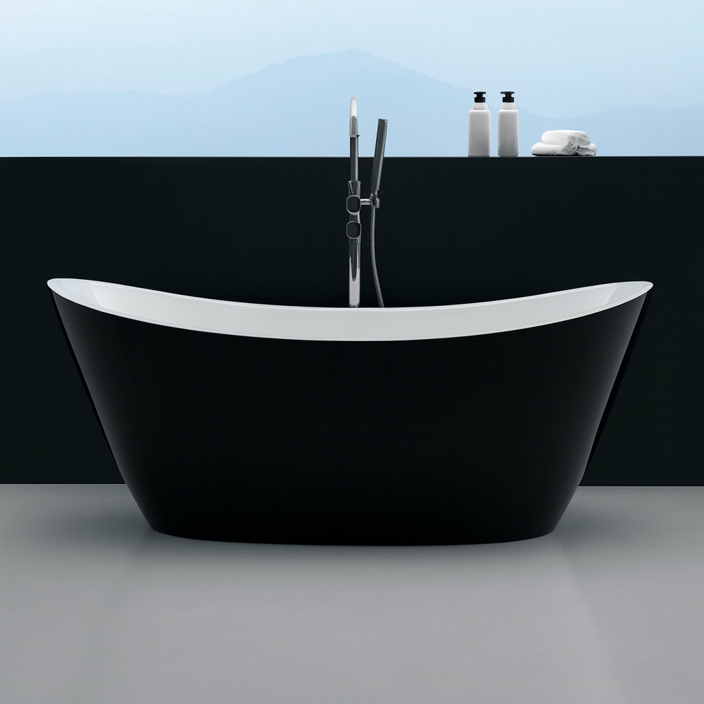 Broadway FS11 Gloss White / Gloss Black Exterior Acrylic Freestanding Bath 1500/1700*760/800*680mm