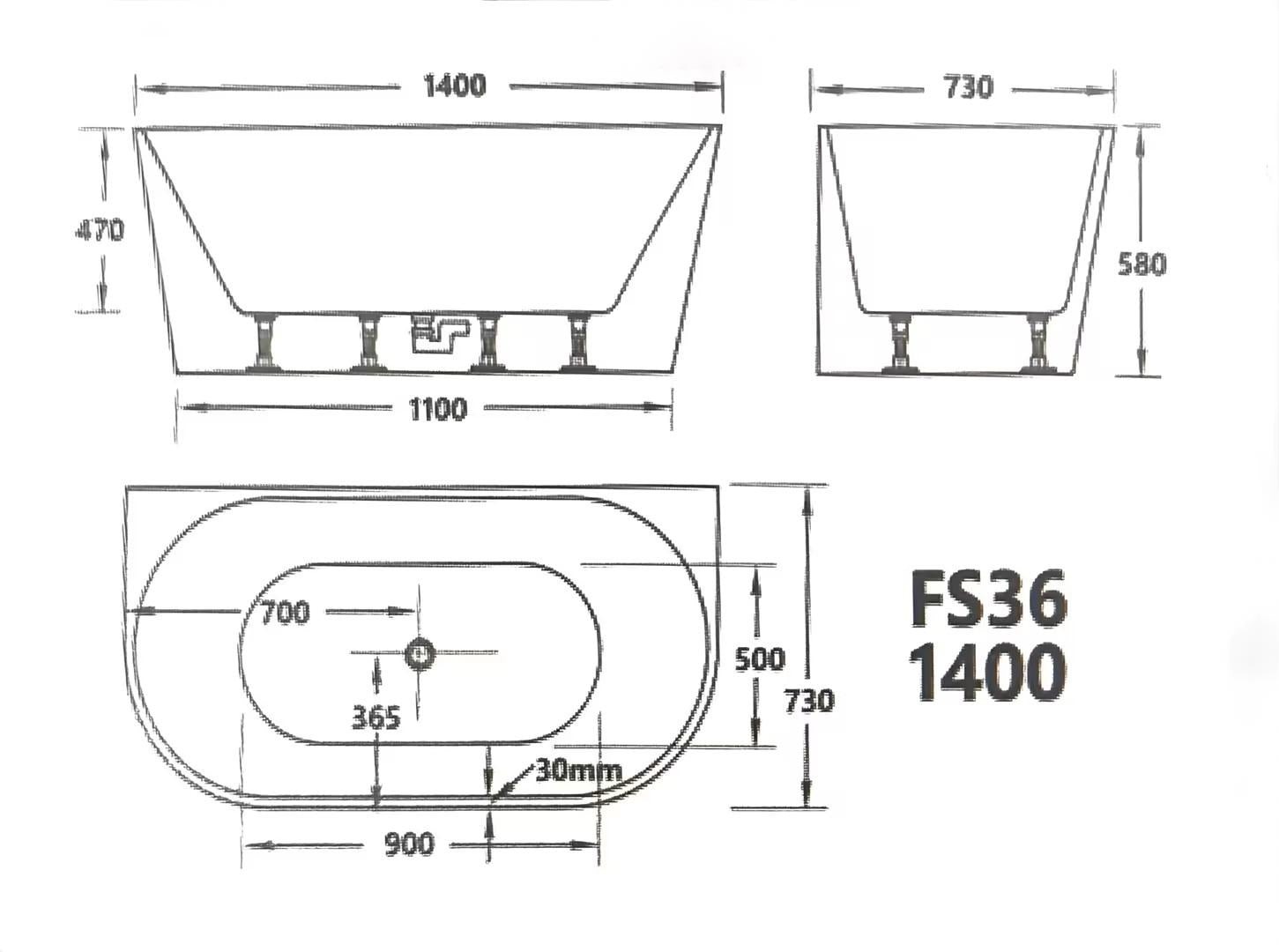 BROADWAY FS36 BACK TO WALL BATH – GLOSS WHITE | GLOSS BLACK 1500mm ,1700mm