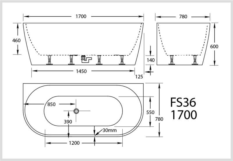 BROADWAY FS36 BACK TO WALL BATH – GLOSS WHITE | GLOSS BLACK 1500mm ,1700mm