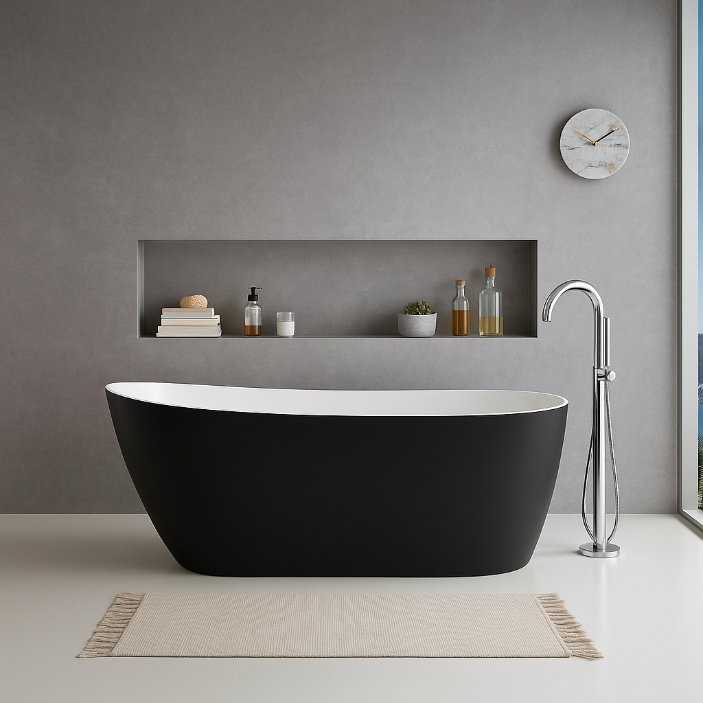 BROADWAY FS6 Freestanding Bath – Gloss White | Gloss Black Exterior with White Interior (1500mm & 1700mm)