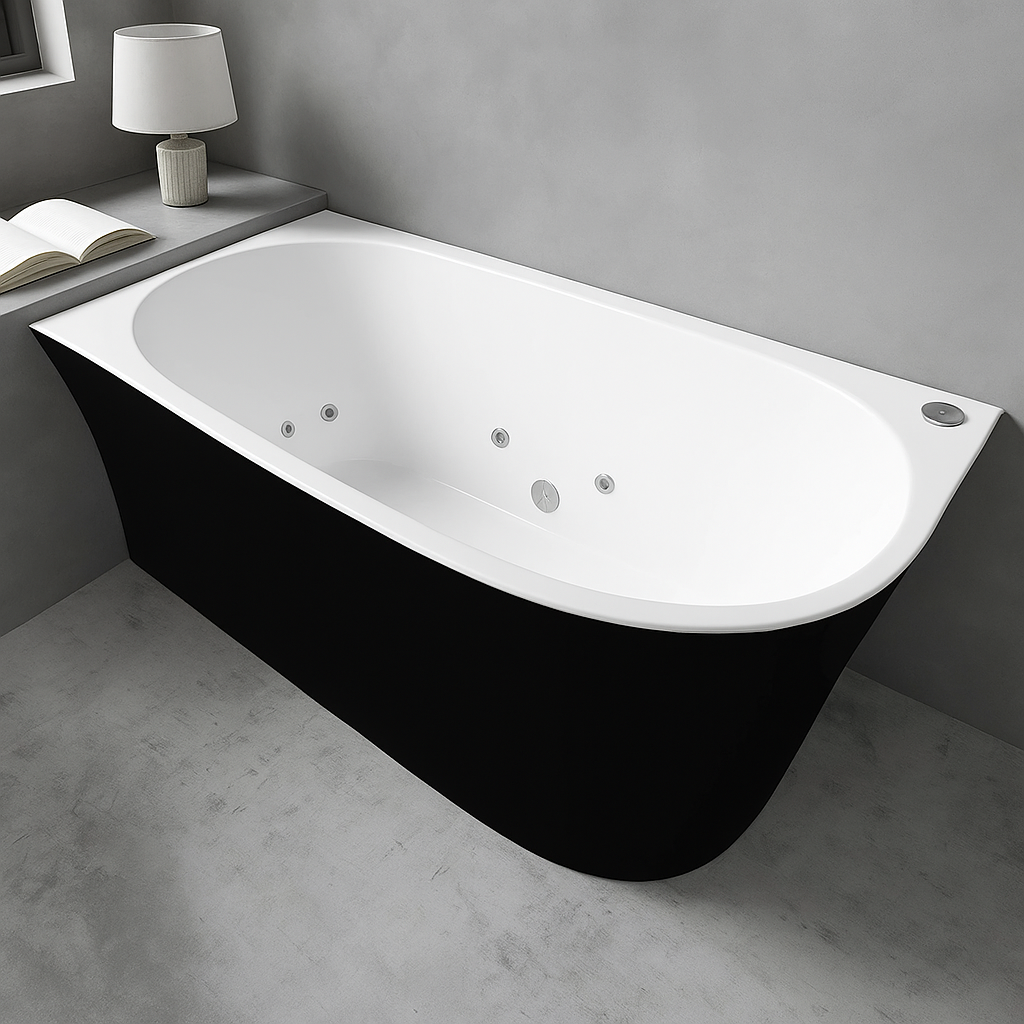 BROADWAY FS7 Freestanding Back-to-Wall Corner Spa Bath – 1500/1700mm | Gloss White or Black/White | 10 Jets