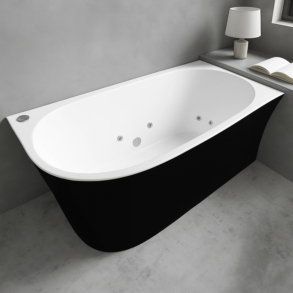 BROADWAY FS7 Freestanding Back-to-Wall Corner Spa Bath – 1500/1700mm | Gloss White or Black/White | 10 Jets