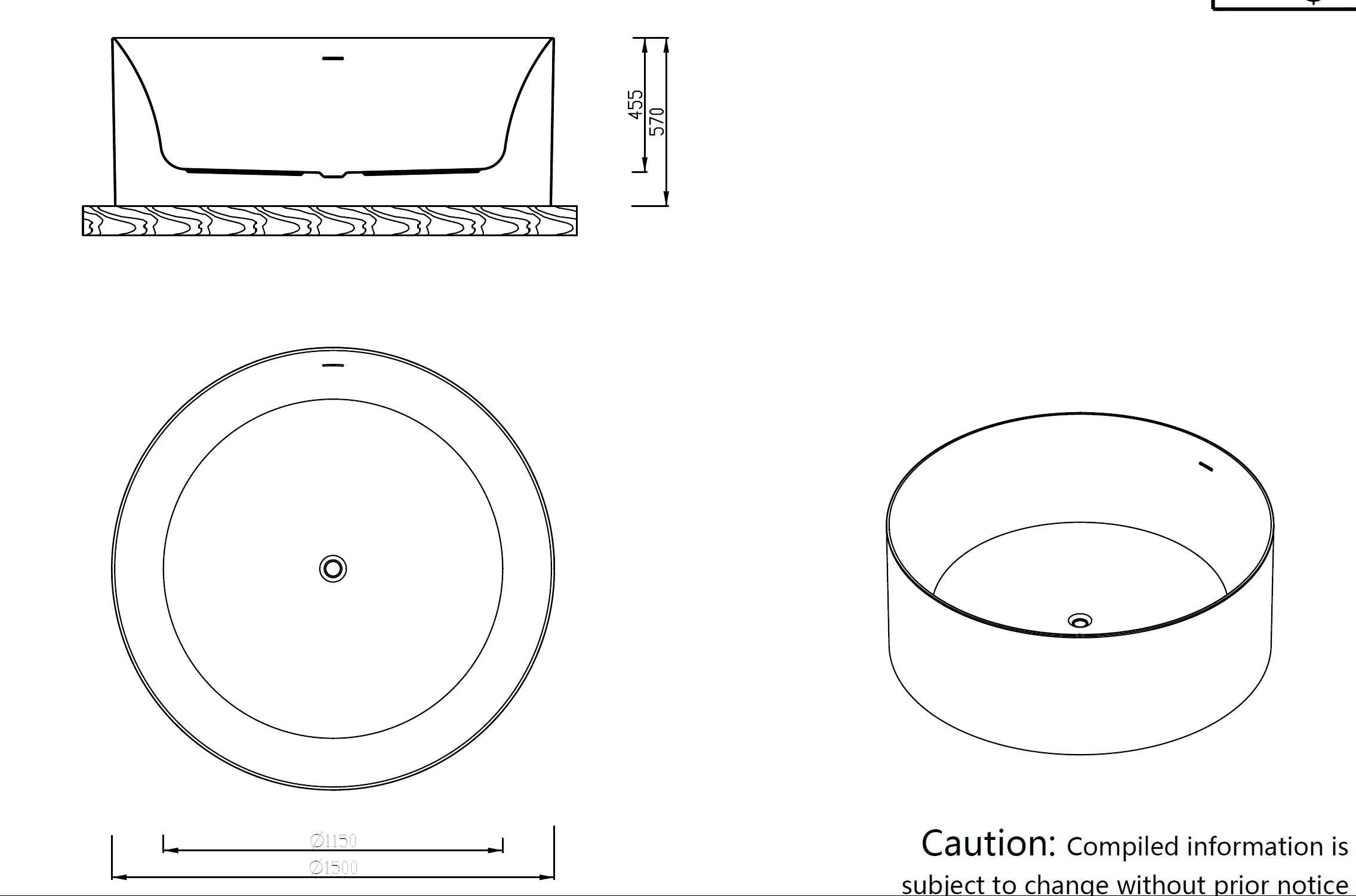 BROADWAY FS19 FREESTANDING ROUND BATH – WHITE ACRYLIC 1350MM ,1400MM ,1500MM