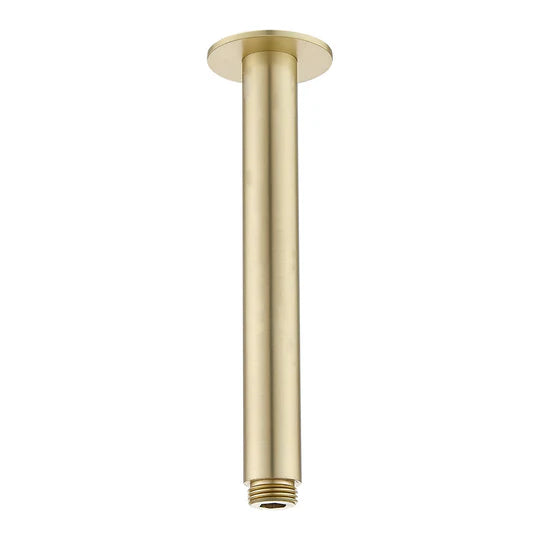 Modern brushed gold ceiling shower arm, minimalist bathroom hardware by Secasa Home