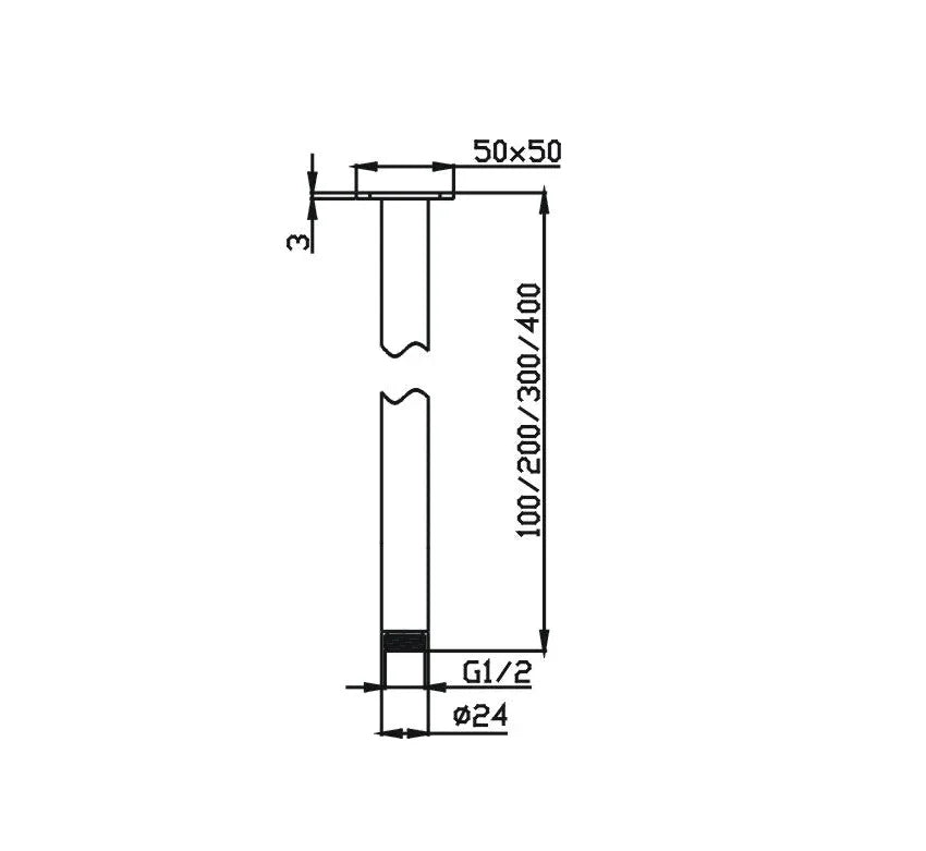 Technical drawing of a Secasa Home modern tapware pipe with precise dimensions labeled