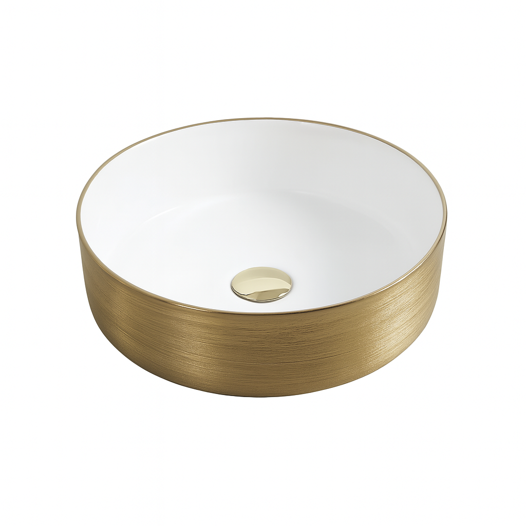 Modern gold above counter basin with white interior for bathroom vanity by Secasa Home
