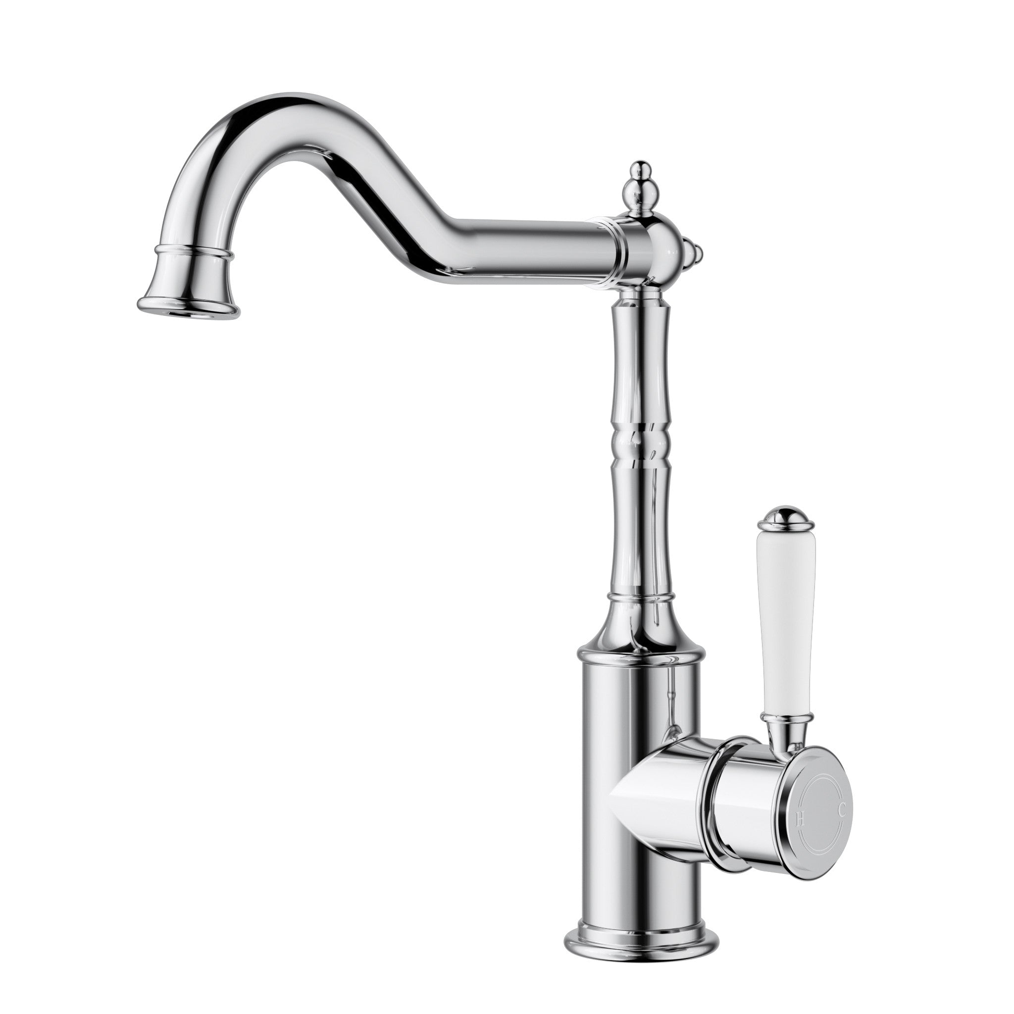 IKON CLASICO Hook Spout Sink Mixer with Ceramic Handle | Chrome, Brushed Nickel, Matte Black, Brushed Gold