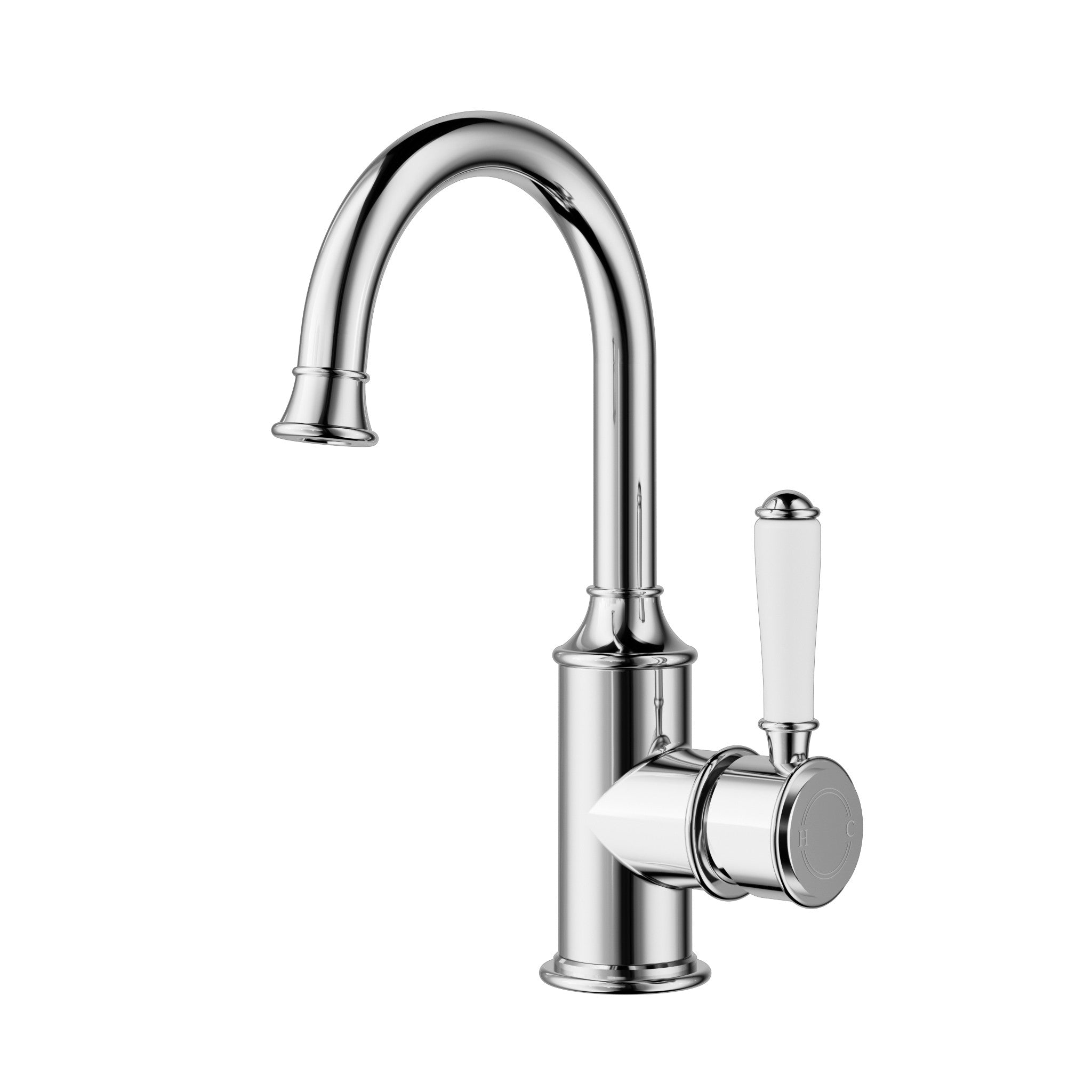 IKON CLASICO Gooseneck Basin Mixer with Ceramic Handle | Chrome, Brushed Nickel, Matte Black, Brushed Gold