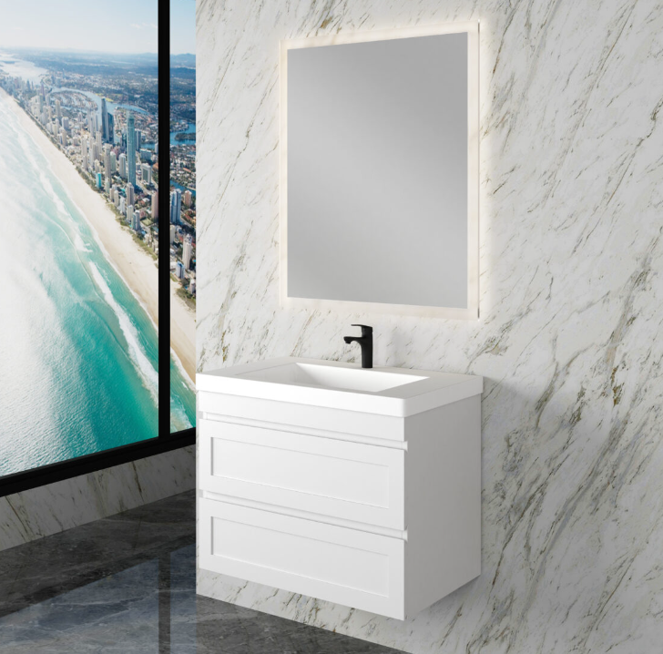 ABS Hawaii Plywood Wall Hung Bathroom Vanity – Matt White Shaker Hampton Style | 600–1500mm