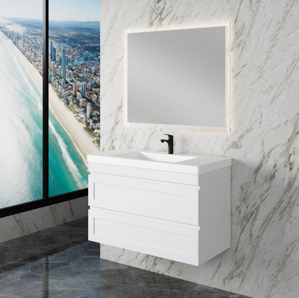 ABS Hawaii Plywood Wall Hung Bathroom Vanity – Matt White Shaker Hampton Style | 600–1500mm