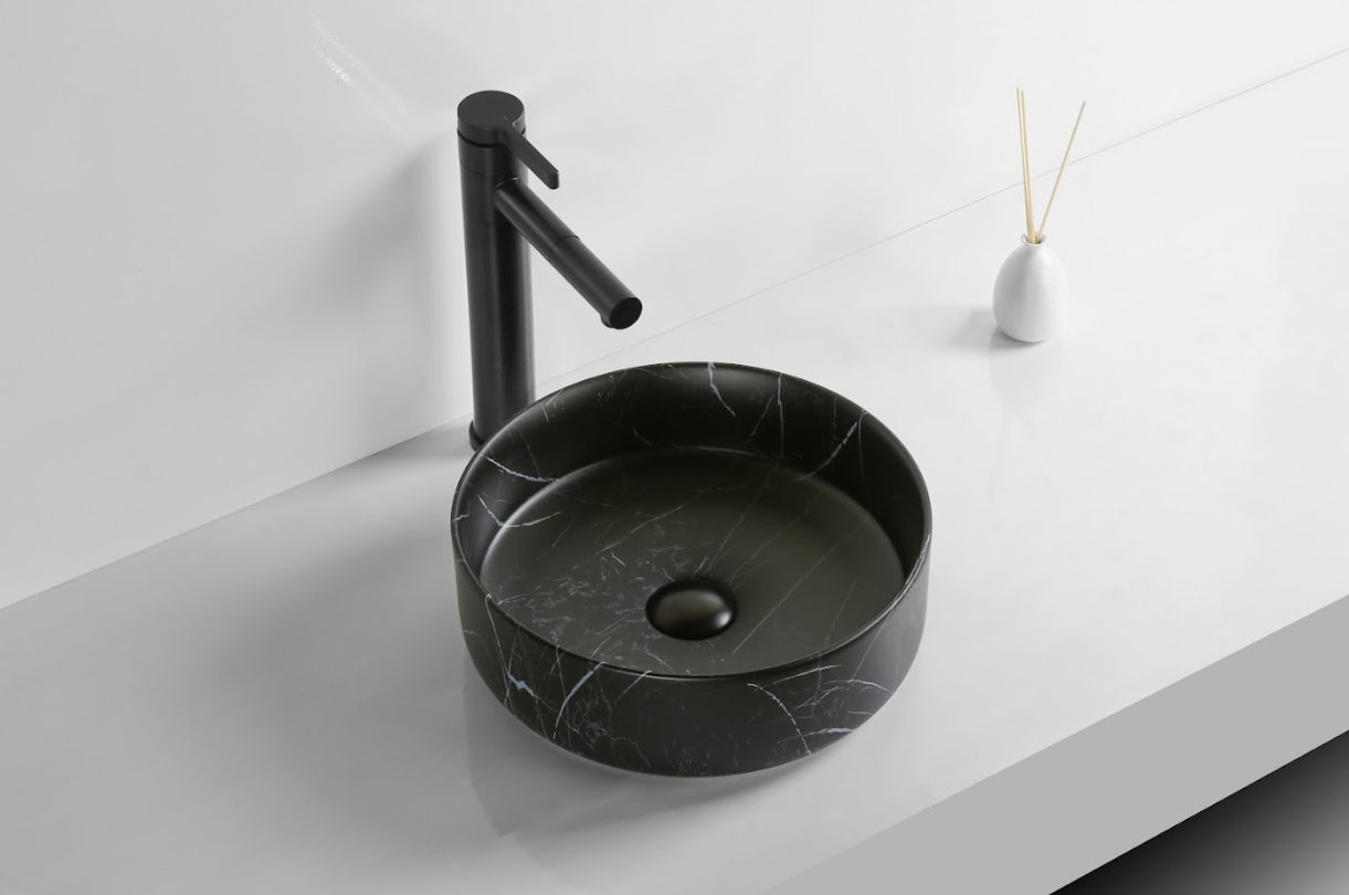 Infinity Round Matte Black Carrara Ceramic Marble Art Basin 360*360*120mm