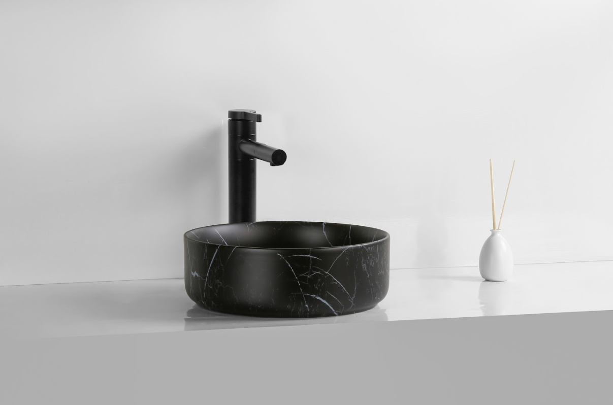 Infinity Round Matte Black Carrara Ceramic Marble Art Basin 360*360*120mm