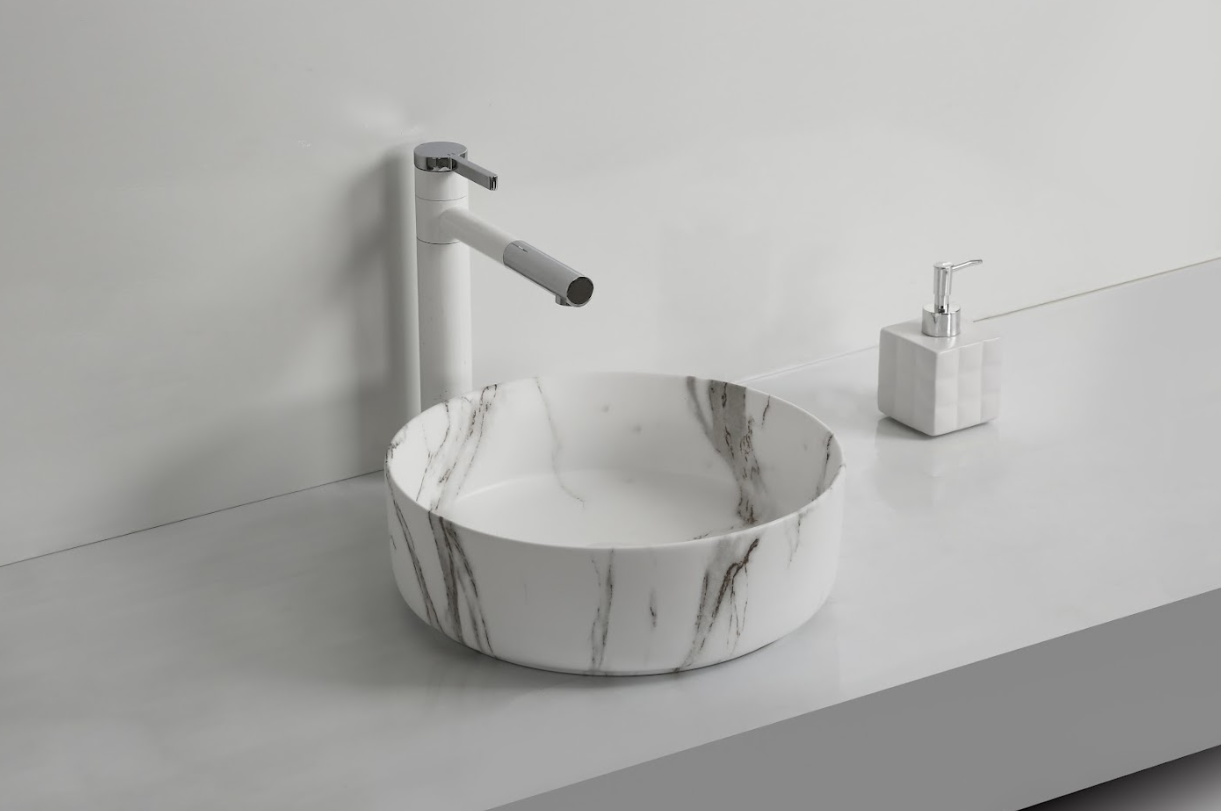Infinity Round Matte Carrara Ceramic Marble Art Basin 360*360*120mm