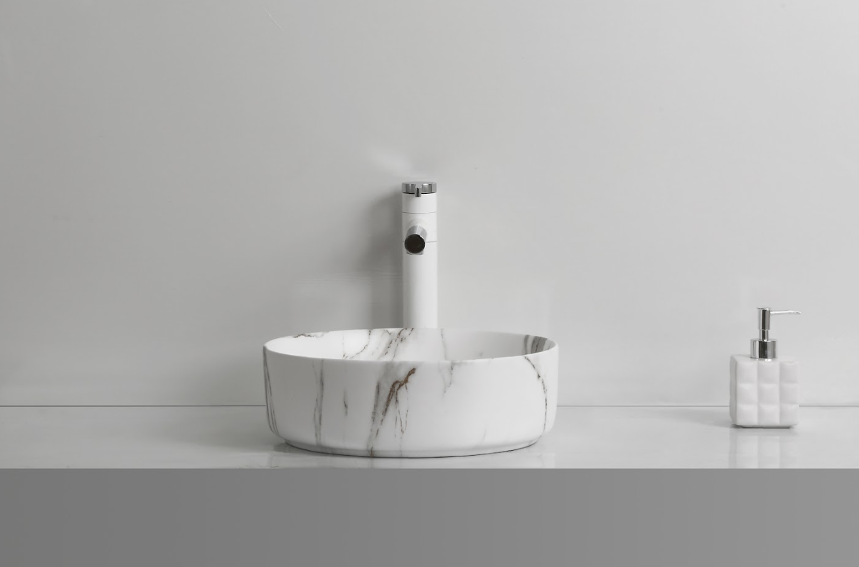 Infinity Round Matte Carrara Ceramic Marble Art Basin 360*360*120mm