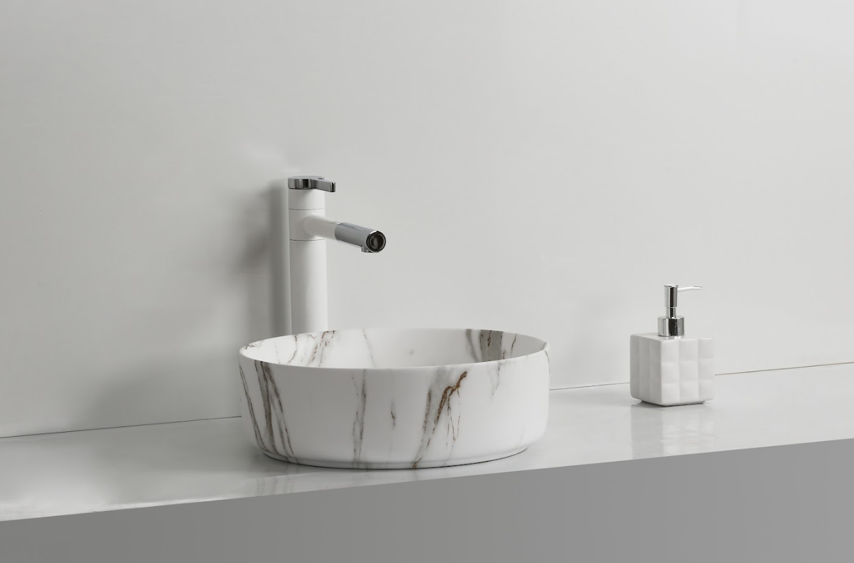 Infinity Round Matte Carrara Ceramic Marble Art Basin 360*360*120mm