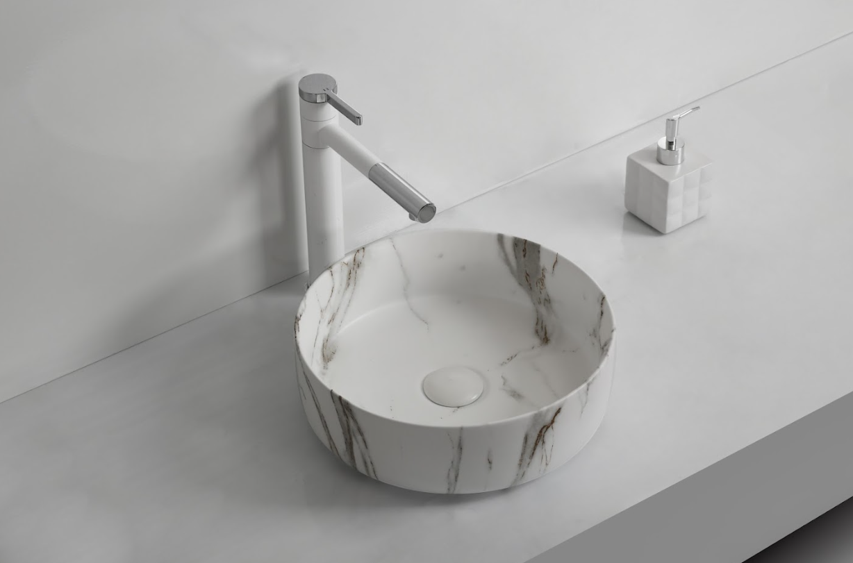 Infinity Round Matte Carrara Ceramic Marble Art Basin 360*360*120mm