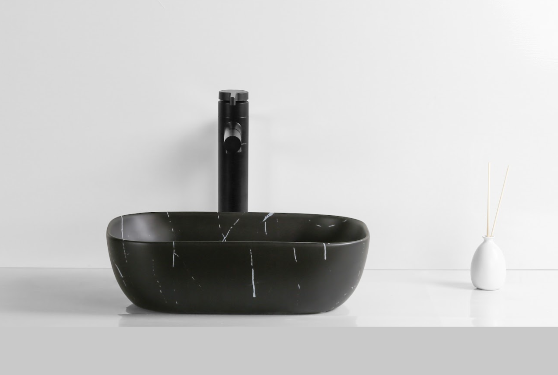Infinity Rectangle Matte Black Carrara Ceramic Marble Art Basin 460*330*135mm