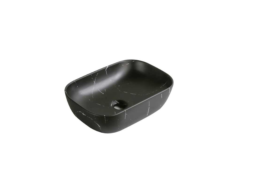 Infinity Rectangle Matte Black Carrara Ceramic Marble Art Basin 460*330*135mm