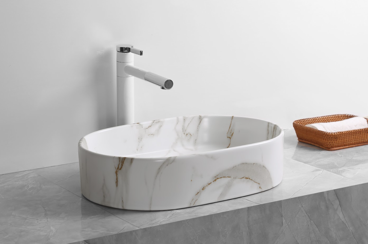 Infinity Matt Carrara Ceramic Marble Oval Above Counter Art Basin 500*350*120mm