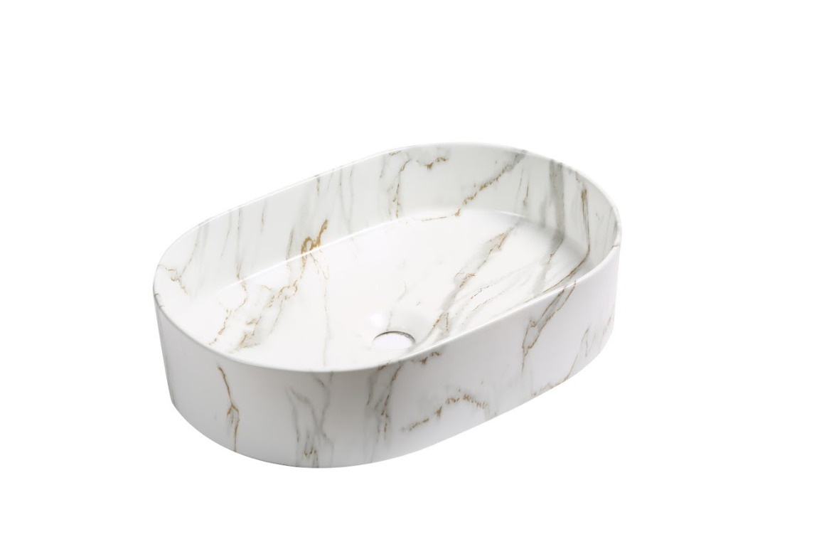 Infinity Matt Carrara Ceramic Marble Oval Above Counter Art Basin 500*350*120mm