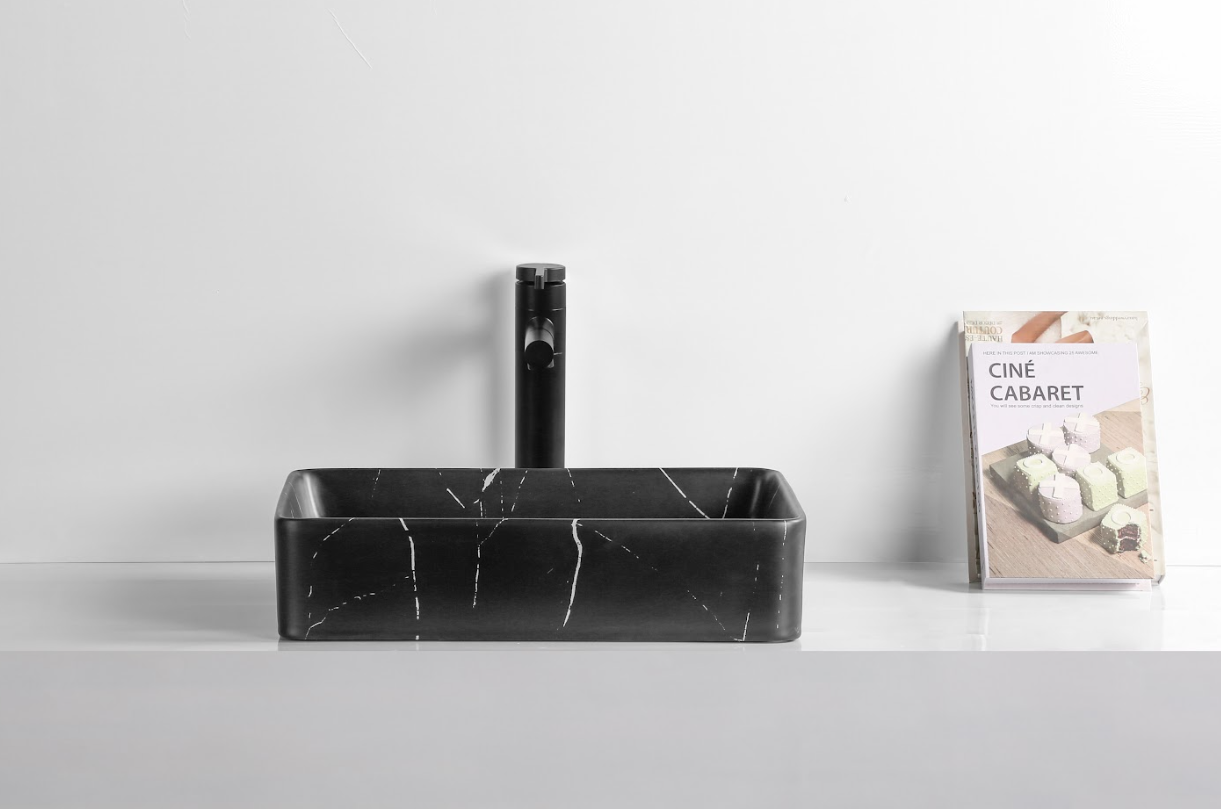 Infinity Rectangle Matte Black Carrara Ceramic Marble Art Basin 470*360*110mm