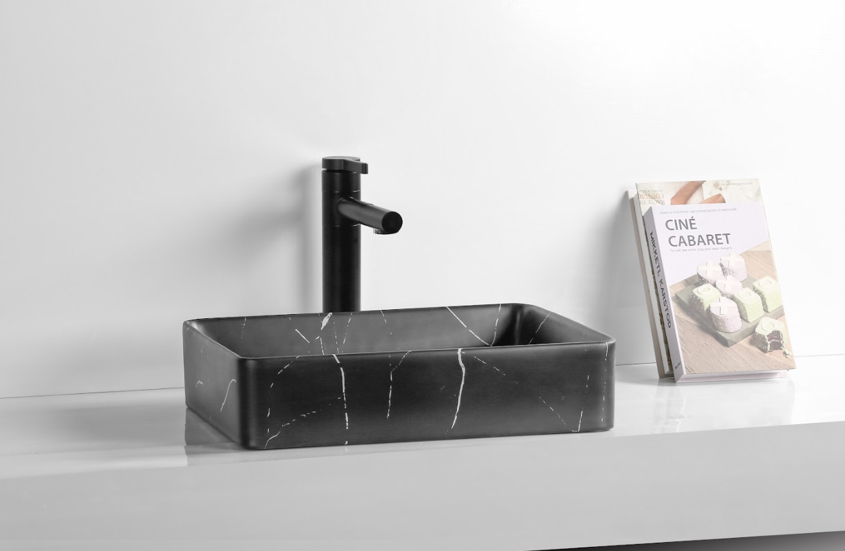 Infinity Rectangle Matte Black Carrara Ceramic Marble Art Basin 470*360*110mm