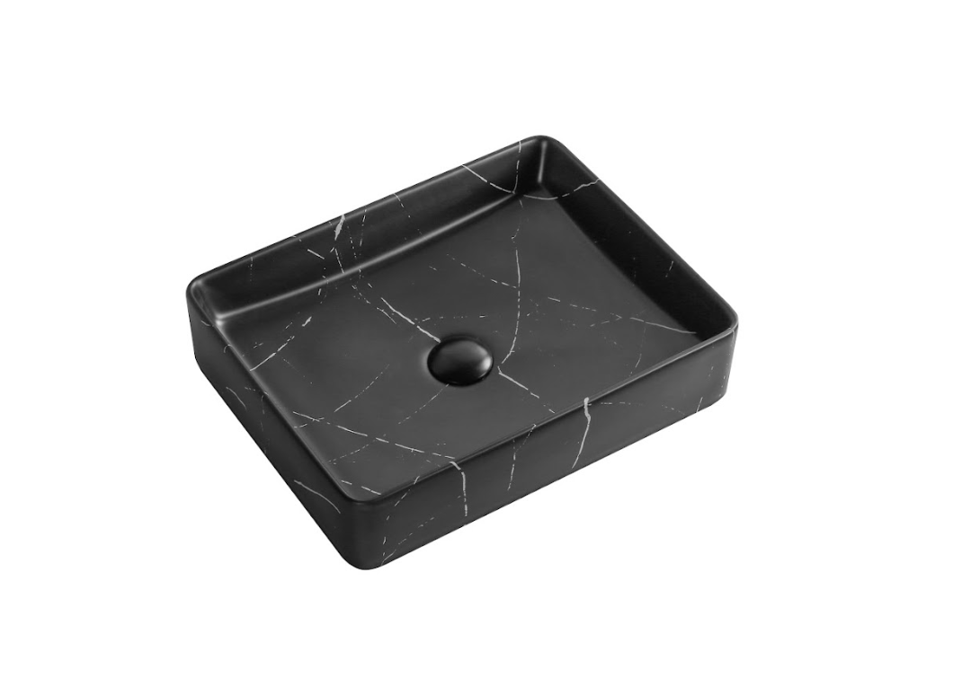 Infinity Rectangle Matte Black Carrara Ceramic Marble Art Basin 470*360*110mm
