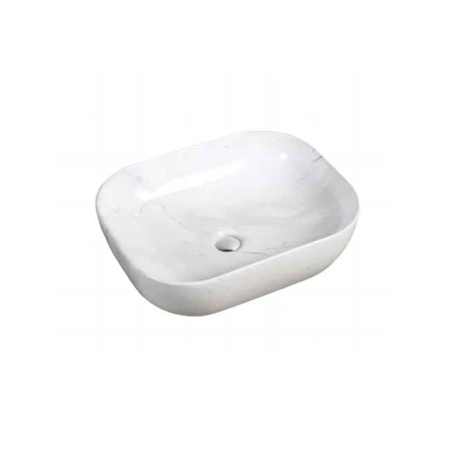 Infinity Gloss Carrara Ceramic Marble Rectangle Above Counter Art Basin 505*400*140mm