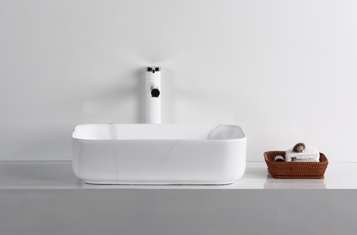 Infinity Matt Carrara Ceramic Marble Rectangle Above Counter Art Basin 505*400*135mm