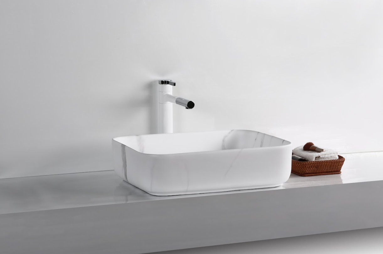 Infinity Matt Carrara Ceramic Marble Rectangle Above Counter Art Basin 505*400*135mm