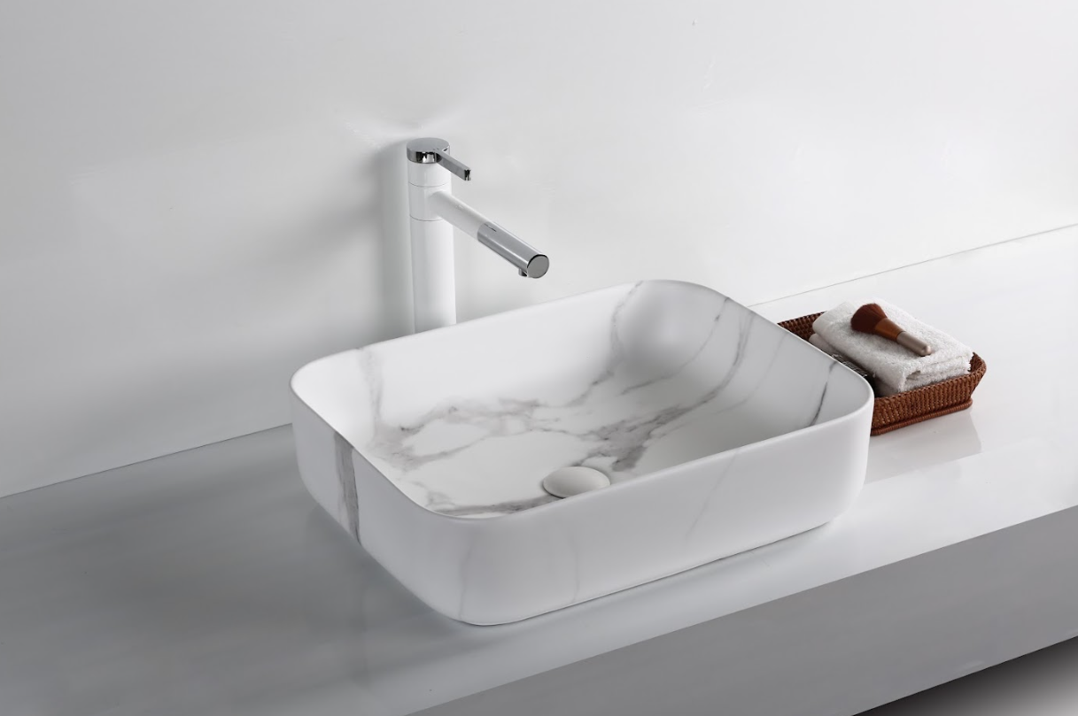 Infinity Matt Carrara Ceramic Marble Rectangle Above Counter Art Basin 505*400*135mm