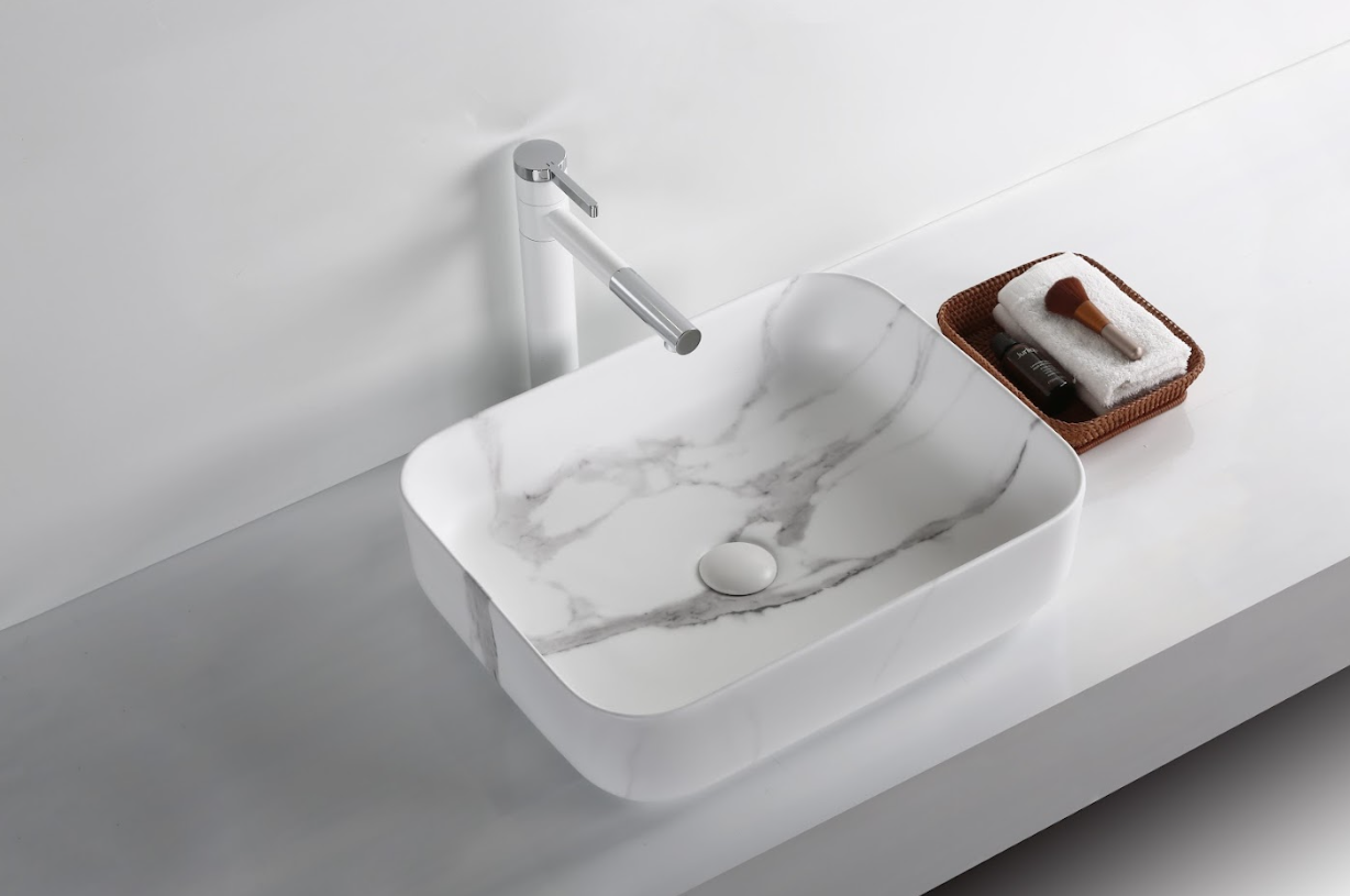 Infinity Matt Carrara Ceramic Marble Rectangle Above Counter Art Basin 505*400*135mm