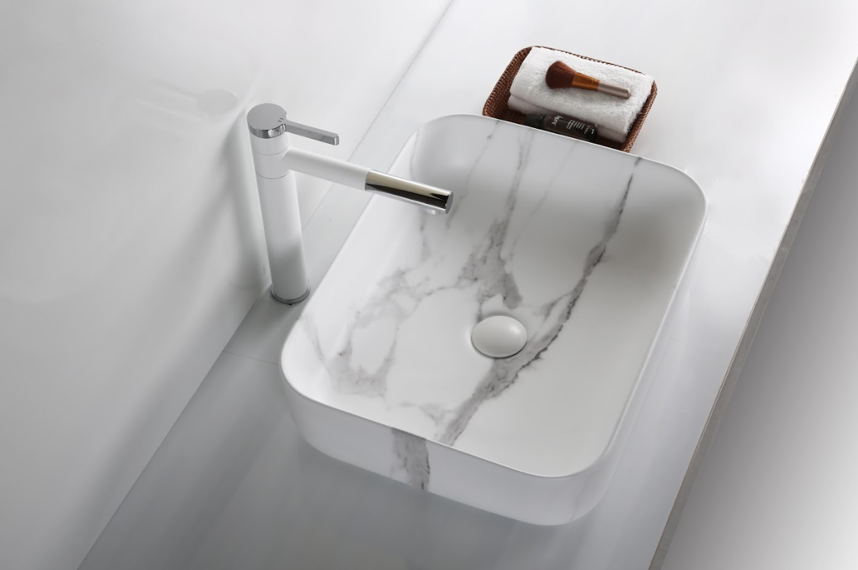 Infinity Matt Carrara Ceramic Marble Rectangle Above Counter Art Basin 505*400*135mm