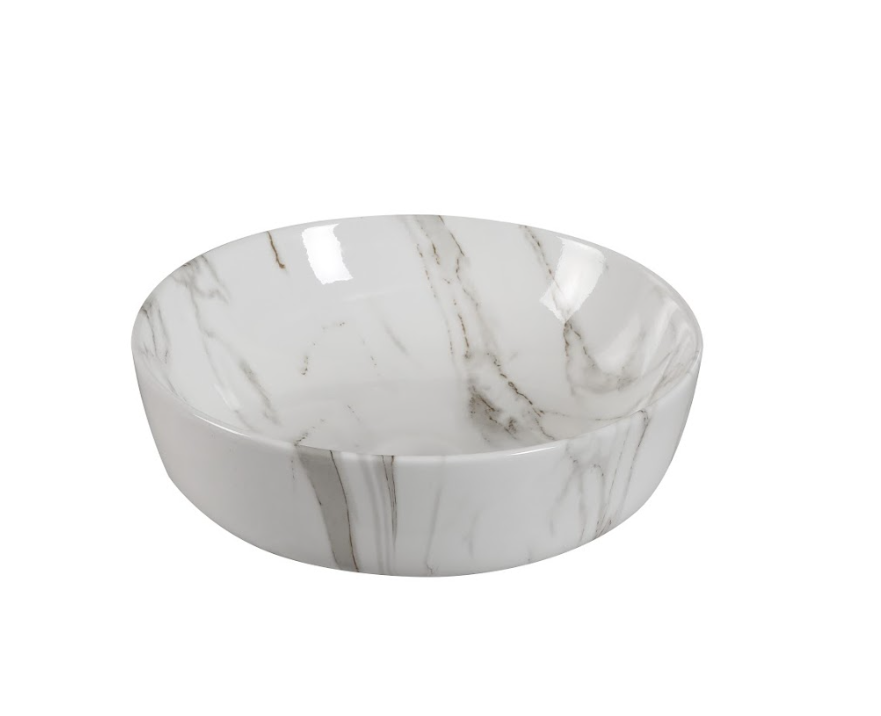 Infinity Gloss Carrara Ceramic Marble Round Above Counter Art Basin 415*415*130mm