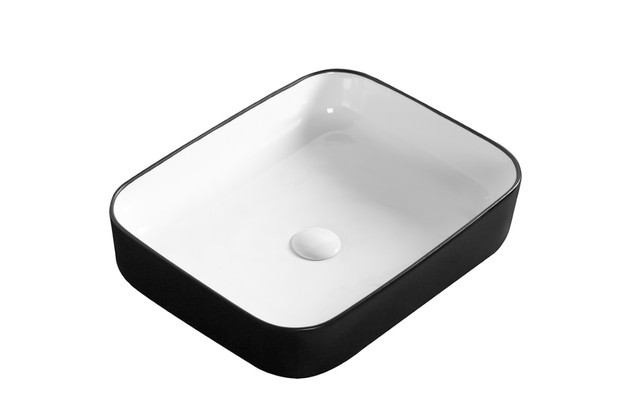 Infinity Gloss Black and White Ceramic Rectangle Above Counter Basin 500*400*135mm