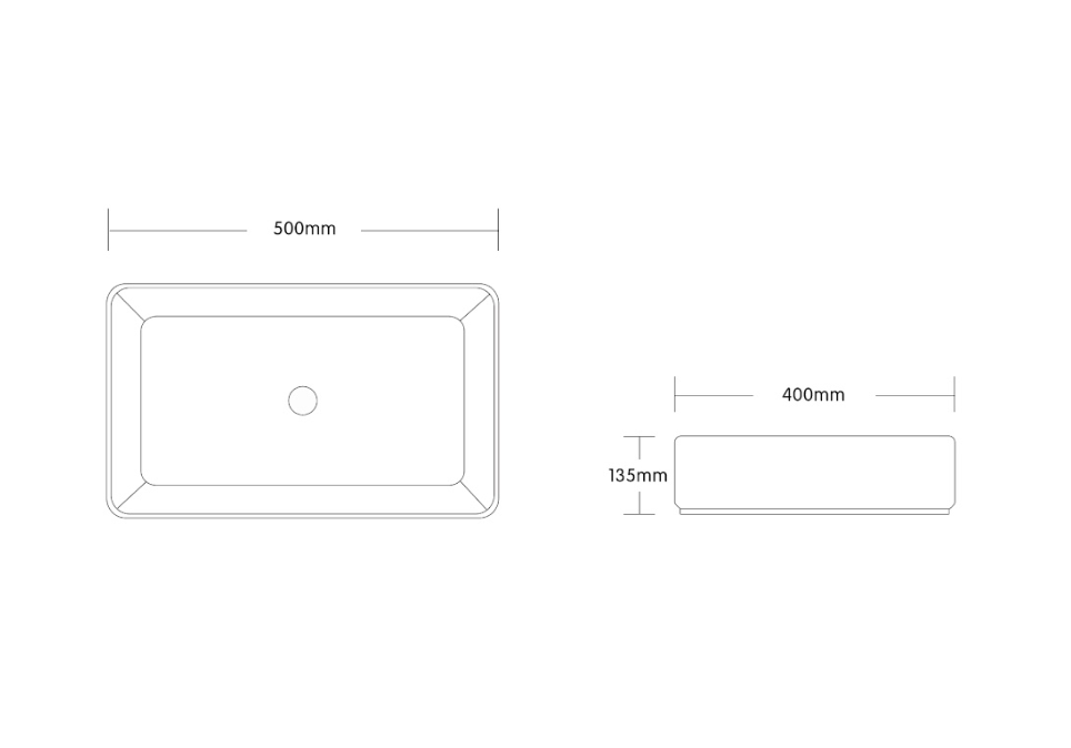 Infinity Gloss Black and White Ceramic Rectangle Above Counter Basin 500*400*135mm