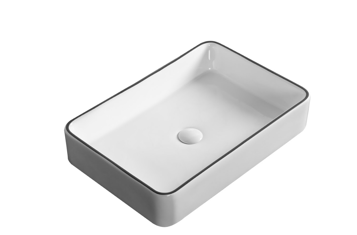 Infinity Gloss White and Black Edge Ceramic Rectangle Above Counter Basin 610*410*120mm