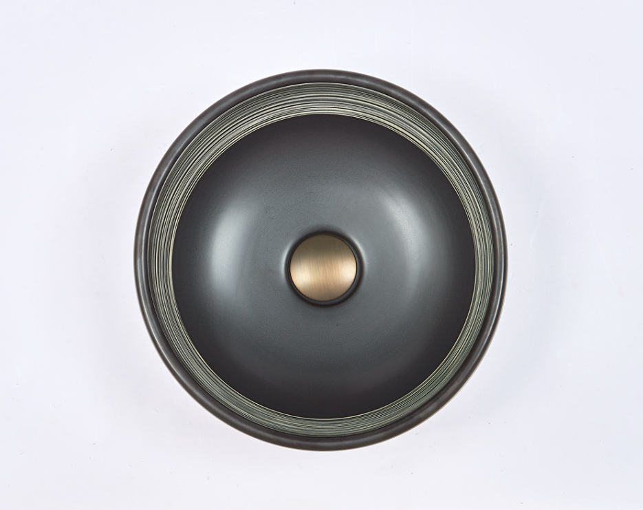 Infinity Stripe Pattern Porcelain Round Above Counter Art Basin 360*360*140mm