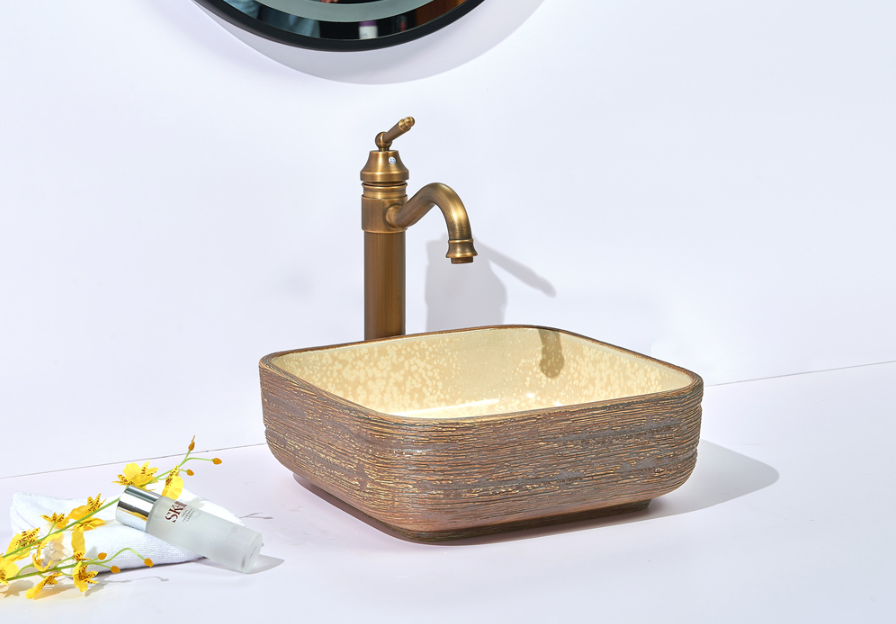 Infinity Brown Porcelain Square Above Counter Art Basin 390*390*140mm