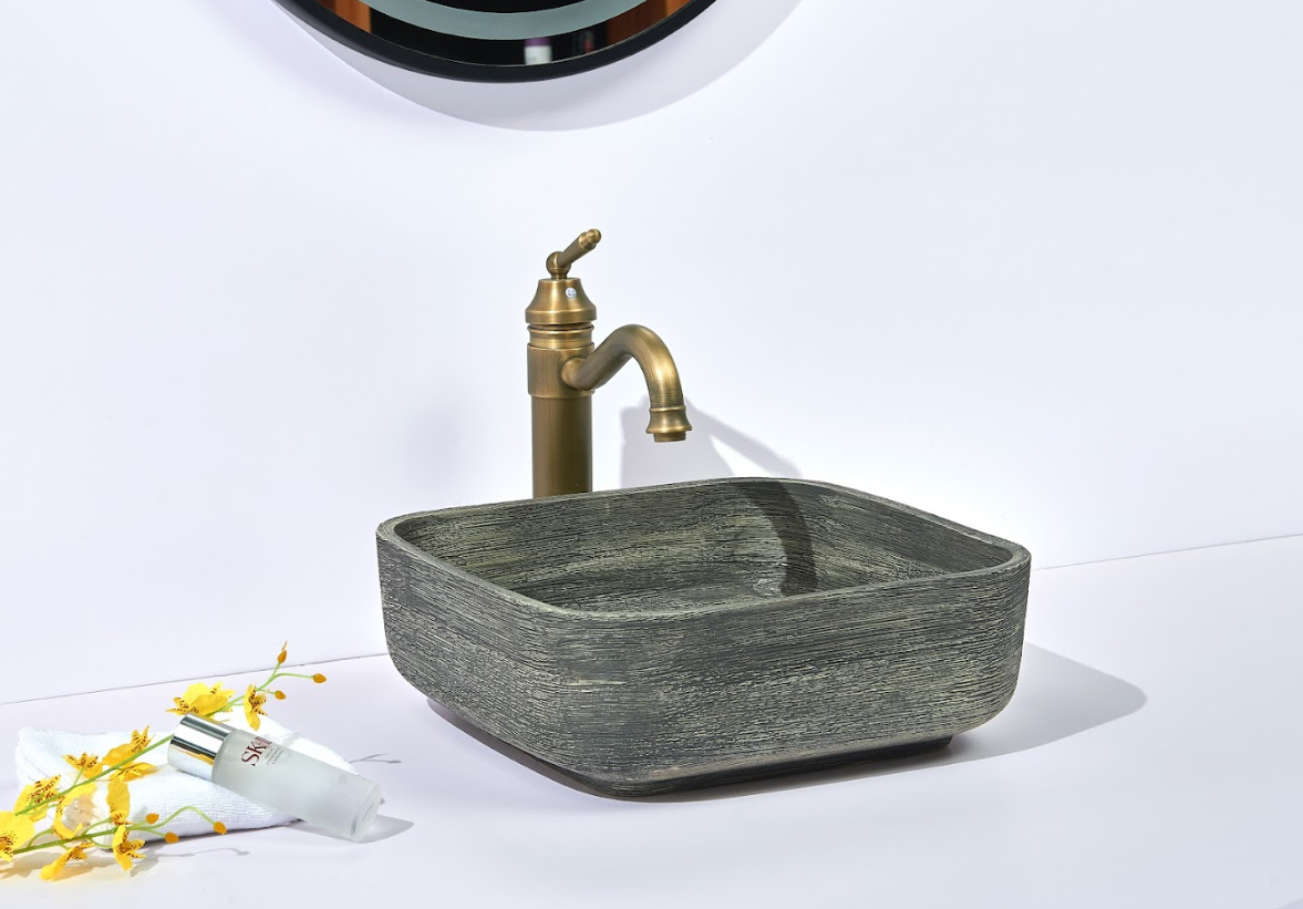 Infinity Grey Porcelain Square Above Counter Art Basin 390*390*140mm