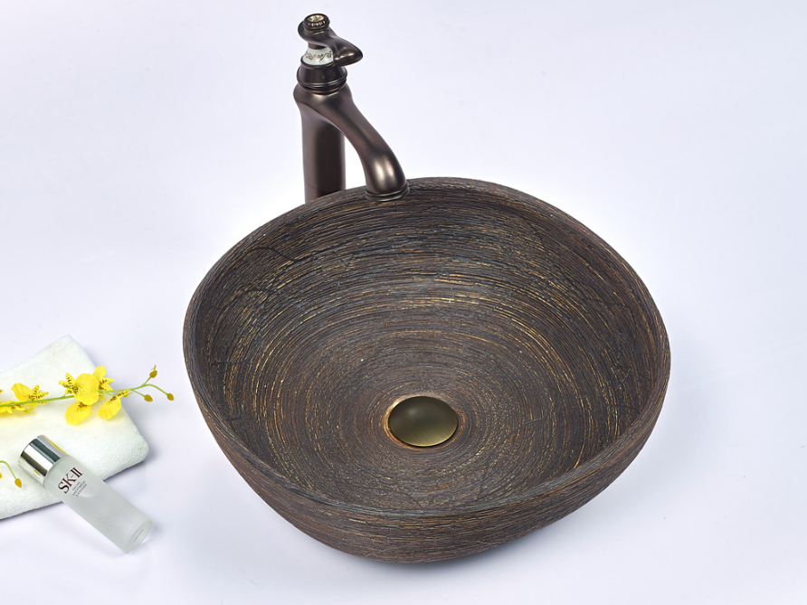 Infinity Wood Grain Porcelain Round Above Counter Art Basin 440*440*140mm