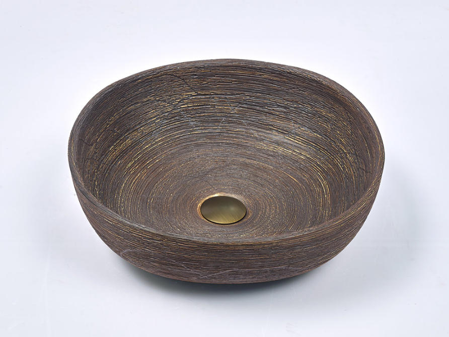 Infinity Wood Grain Porcelain Round Above Counter Art Basin 440*440*140mm