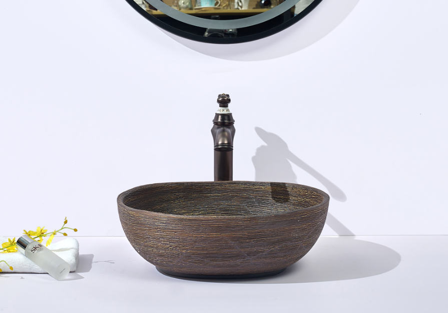 Infinity Wood Grain Porcelain Round Above Counter Art Basin 440*440*140mm