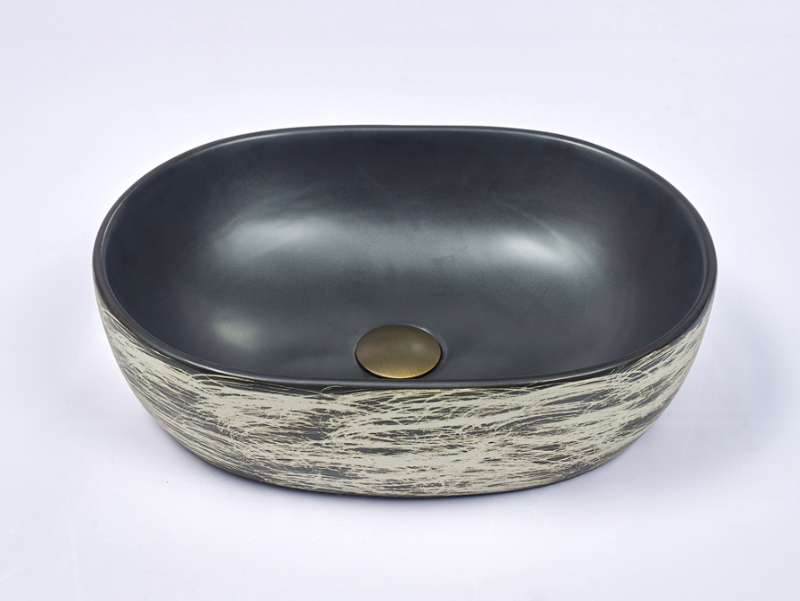 Infinity Black Interior Porcelain Oval Above Counter Art Basin 475*340*130mm