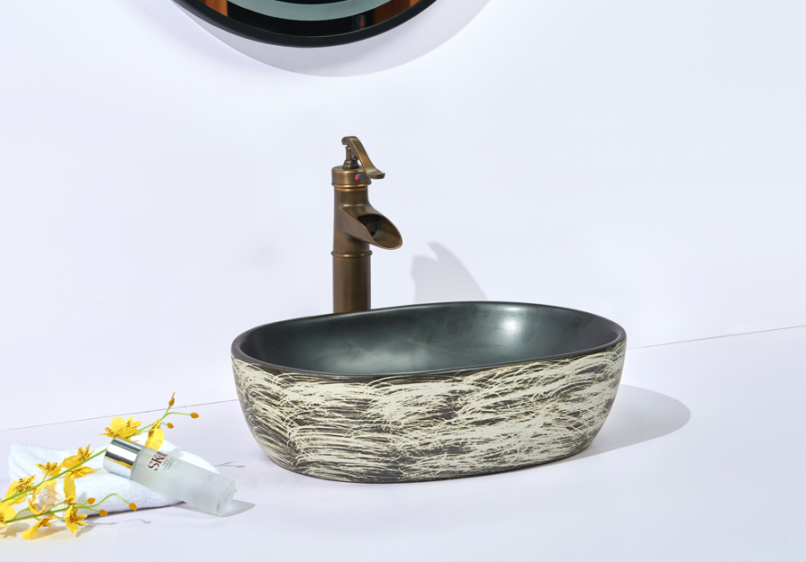 Infinity Black Interior Porcelain Oval Above Counter Art Basin 475*340*130mm