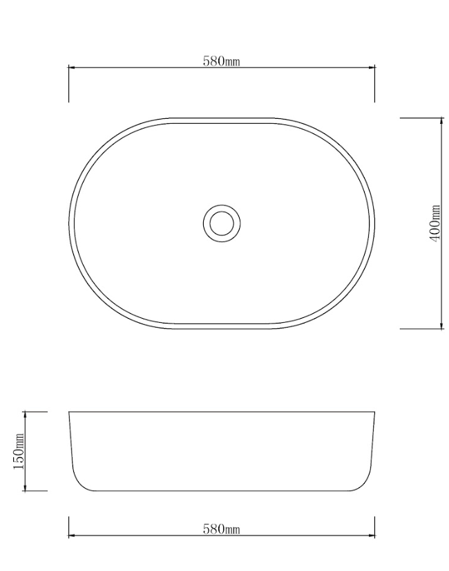 Infinity Porcelain Oval Above Counter Art Basin 580*400*150mm