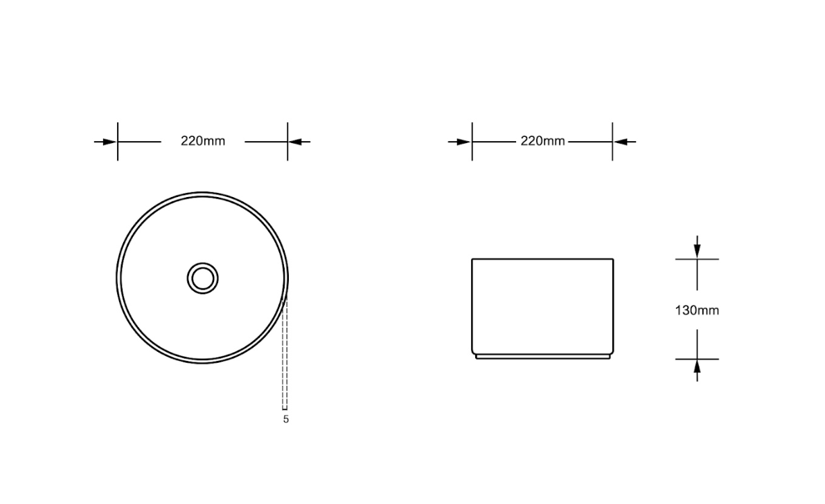 Infinity Gloss White Ceramic Round Above Counter Art Basin 220*220*130mm